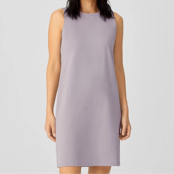 Eileen Fisher Sleeveless Taupe Stretch Knit Tank Shift Dress - Picture 1 of 7